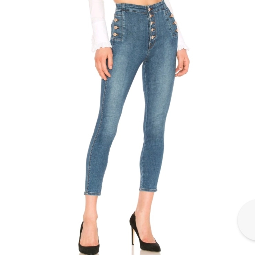 J Brand Natasha Sky High Skinny Crop High Rise Button-Up Blue Jeans Sz 23